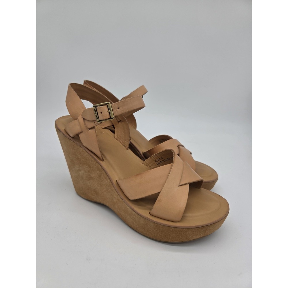 Kork-Ease Women's Brown Leather Ava Classic Strappy Wedge Sandals Buckle US 9